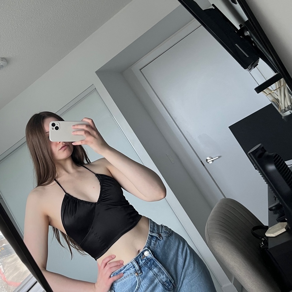 ARDENE | Satin Halter Crop Tank Black Small